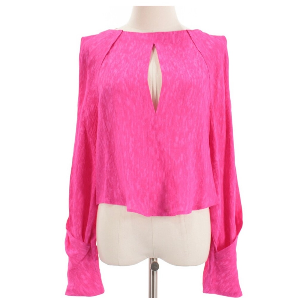 Iro Maurita Fuchsia Keyhole Long-Sleeve Blouse Nwt